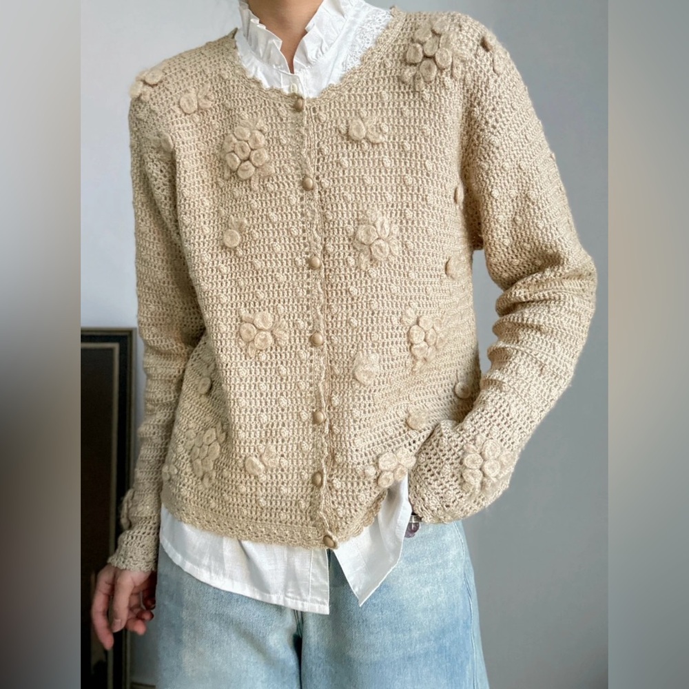 Beige Floral Knit Women's Sweater